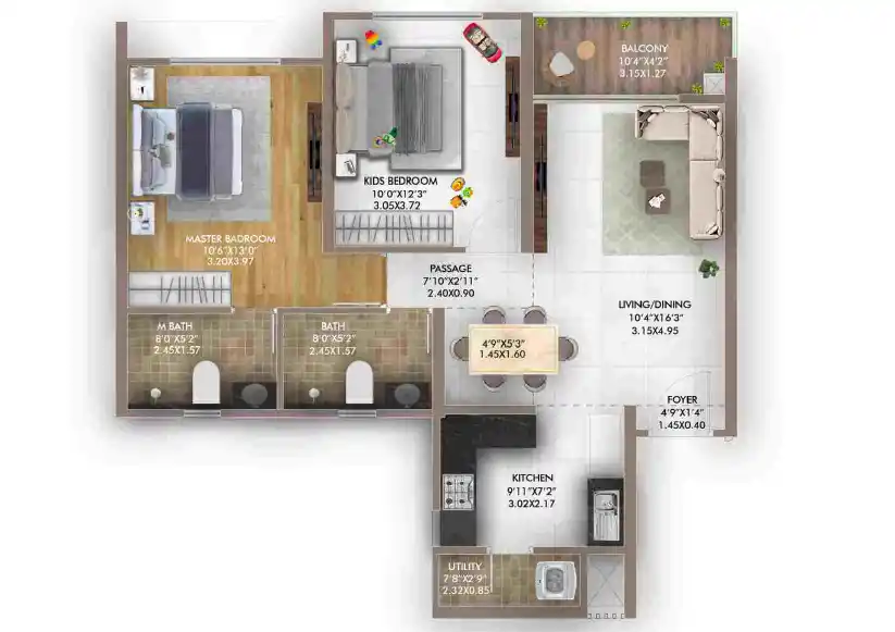 Floor Plan of a 2 BHK