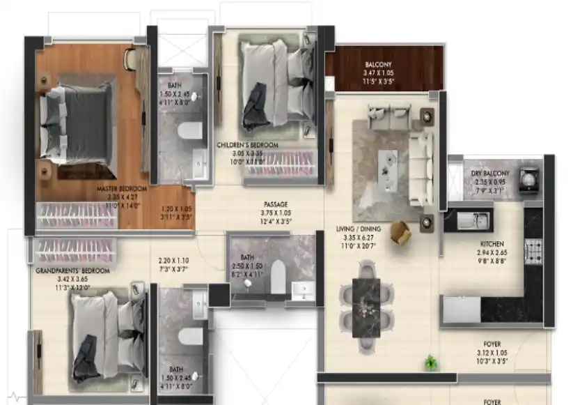 Floor Plan of a 3.5 Bhk Flat 