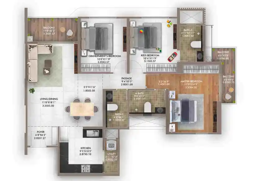 Floor Plan of a 2 Bhk Flat in Pimple Nilakh